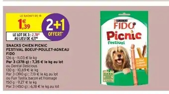 Intermarché Snacks Chien Picnic Festival Boeuf-Poulet-Agneau Fido offre