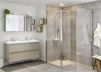 Castorama Paroi de douche à l'italienne et volet GoodHome Beloya transparent 77.5 + 45 cm et barre de fixation offre