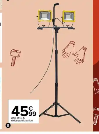 Carrefour Market Projecteur De Chantier LED 2x30W Avec Support Telescopique offre