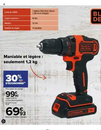 Carrefour Market Perceuse Sans Fil 18v Lithium offre