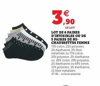 Super U Lot De 6 Paires D'invisibles Ou De 5 Paires offre