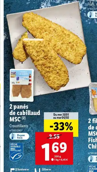 Lidl 2 panés de cabillaud MSC offre