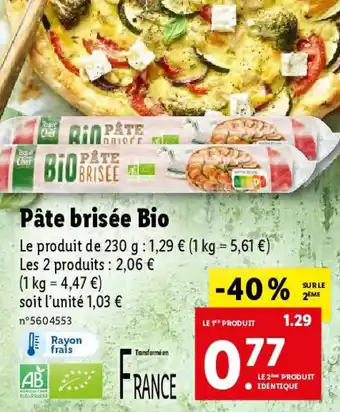 Lidl Pâte brisée Bio offre