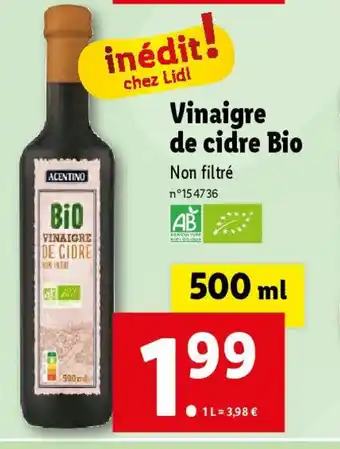 Lidl Vinaigre de cidre Bio offre