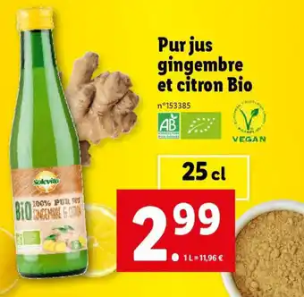 Lidl Pur jus gingembre et citron Bio offre