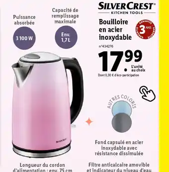 Lidl Bouilloire GARANTIE en acier inoxydable offre