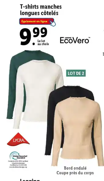 Lidl T-shirts manches longues côtelés offre