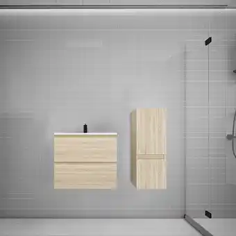 Bricomarché AICA Ensemble meuble vasque L.60cm chêne 2 tiroirs + colonne + lavabo offre