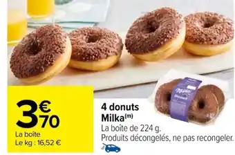 Carrefour 4 donuts Milka offre