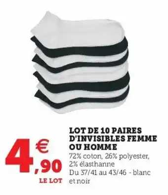 Super U Lot de 10 Paires d'Invisibles Femme Ou Homme offre