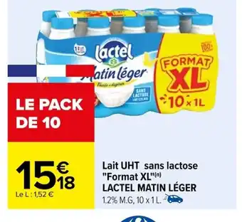 Carrefour Lait UHT sans lactose Format XL LACTEL MATIN offre