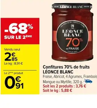 Carrefour Confitures 70% de fruits LÉONCE BLANC offre
