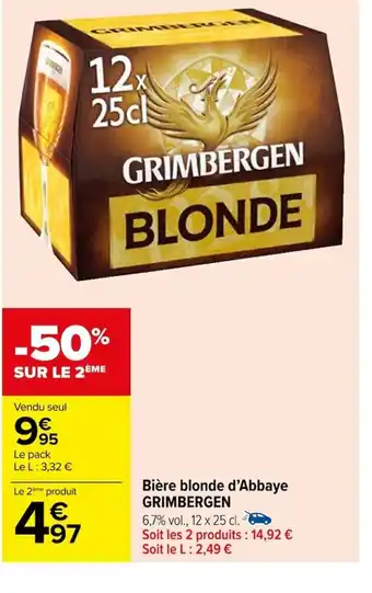 Carrefour Bière blonde d'Abbaye GRIMBERGEN offre