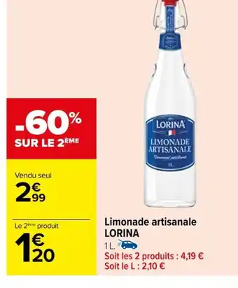Carrefour Limonade artisanale LORINA 1L. offre