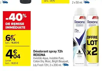 Carrefour Déodorant spray 72h REXONA offre