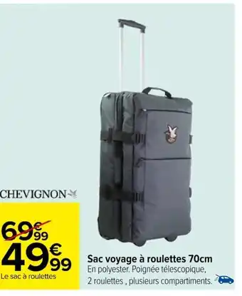 Carrefour Sac voyage à roulettes 70cm offre