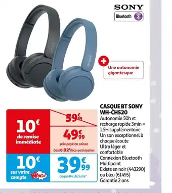 Auchan CASQUE BT SONY WH-CH520 offre