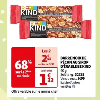 Auchan BARRE NOIX DE PÉCAN AU SIROP D'ÉRABLE BE KIND 40 g offre