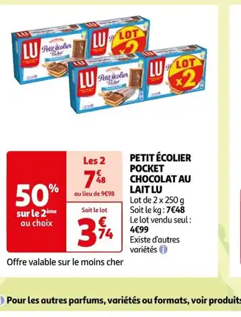 Auchan PETIT ÉCOLIER POCKET CHOCOLAT AU LAIT LU offre