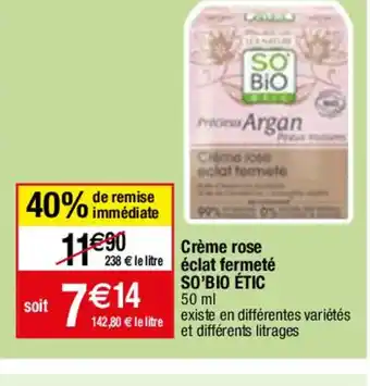 Migros Crème rose éclat fermeté SO'BIO ÉTIC 50 ml offre
