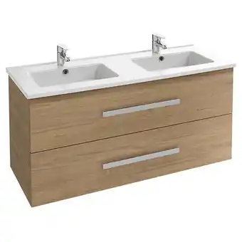 Brico Cash Meuble lavabo double vasque JACOB DELAFON Ola Up pour salle de bain, 2 tiroirs, Chêne offre