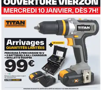 Brico Dépôt PERCEUSE À PERCUSSION 18 V + 2 BATTERIES 2 AH + CHARGEUR + MALLETTE ÉQUIPÉE offre