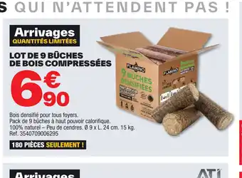 Brico Dépôt LOT DE 9 BÛCHES DE BOIS COMPRESSÉES offre
