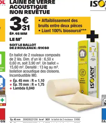 Brico Dépôt LAINE DE VERRE ACOUSTIQUE NON REVÊTUE offre