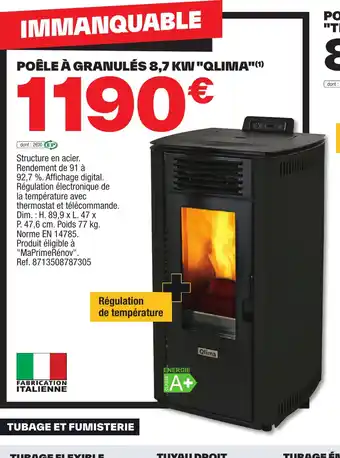 Brico Dépôt POÊLE À GRANULÉS 8,7 KW "QLIMA offre