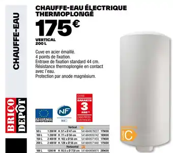 Brico Dépôt CHAUFFE-EAU ÉLECTRIQUE THERMOPLONGÉ offre