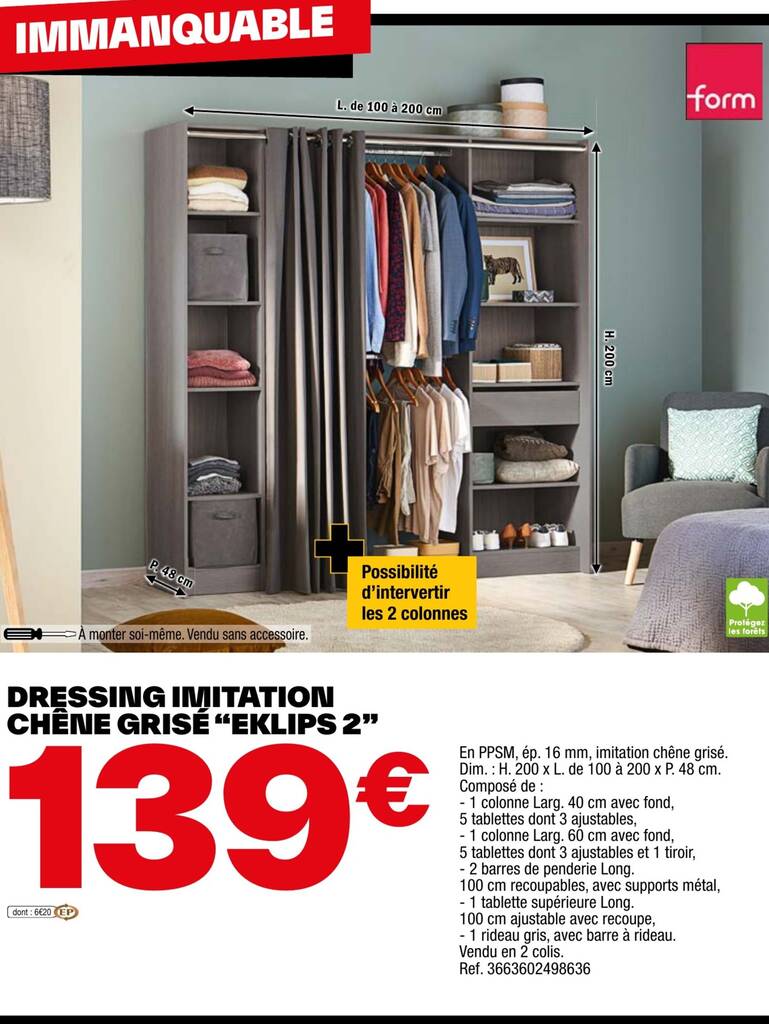 Promo DRESSING IMITATION CHÊNE GRISÉ “EKLIPS 2" chez Brico Dépôt