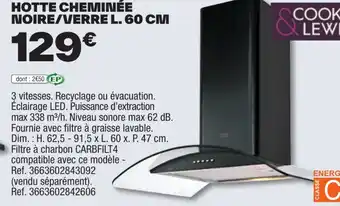 Brico Dépôt HOTTE CHEMINÉE NOIRE/VERRE L. 60 CM offre