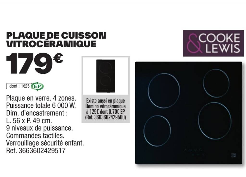 Promo PLAQUE DE CUISSON VITROCERAMIQUE chez Brico Dépôt