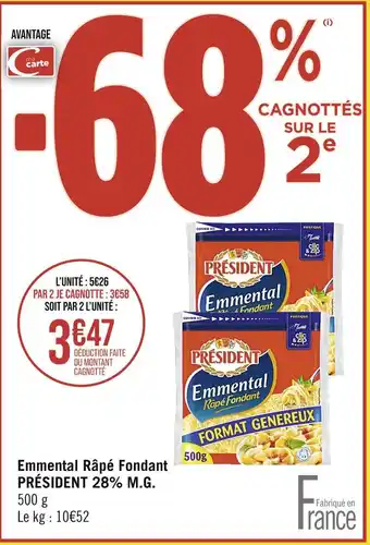 Casino Supermarchés PRÉSIDENT Emmental Râpé Fondant 28% M.G offre