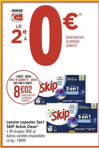 Casino Supermarchés SKIP Lessive capsules 3en1 Active Clean offre