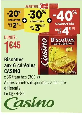 CASINO Biscottes aux 6 céréales
