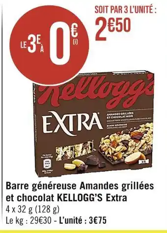 Casino Supermarchés KELLOGG’S Barre généreuse Amandes grillées et chocolat Extra offre