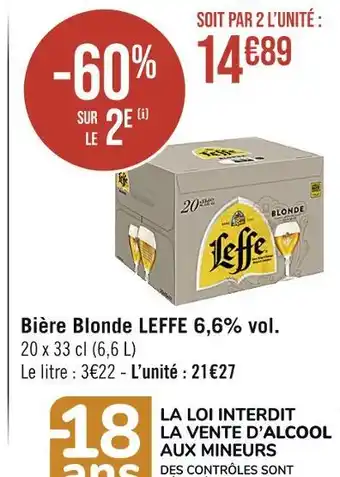 Casino Supermarchés LEFFE Bière Blonde 6,6% vol offre