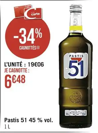 Casino Supermarchés Pastis 51 Pastis 51 45 % vol offre