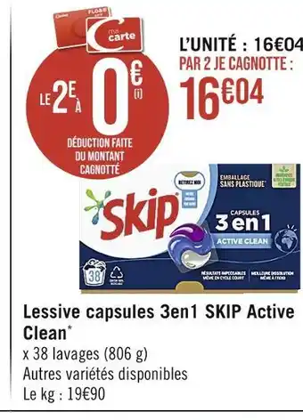 Casino Supermarchés SKIP Lessive capsules 3en1 Active Clean offre