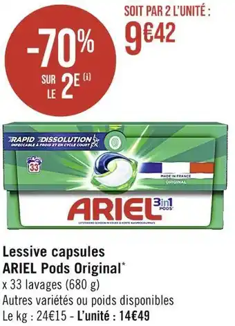 Casino Supermarchés ARIEL Lessive capsules Pods Original offre