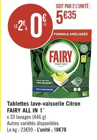 Casino Supermarchés FAIRY Tablettes lave-vaisselle Citron ALL IN 1 offre