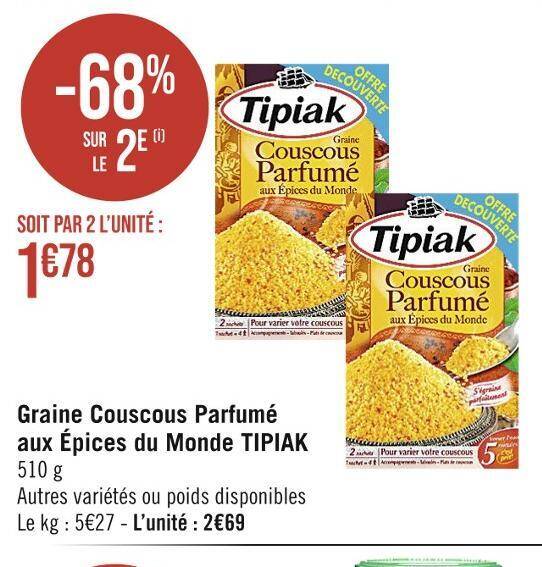 Promo TIPIAK Graine Couscous Parfumé aux Épices du Monde chez Casino