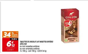 Netto CÔTE D'OR TABLETTES DE CHOCOLAT LAIT NOISETTES ENTIÈRES offre