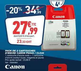 Bureau Vallée CANON PACK DE 2 CARTOUCHES D’ENCRE PG545 / CL546 offre