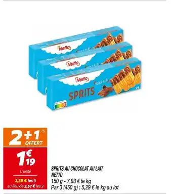 Netto NETTO SPRITS AU CHOCOLAT AU LAIT offre