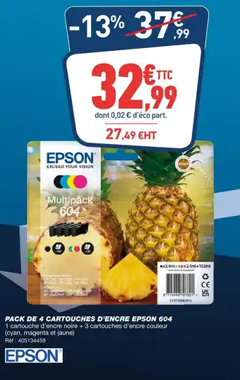 Bureau Vallée EPSON PACK DE 4 CARTOUCHES D’ENCRE 604 offre