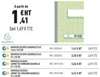 Bureau Vallée Exacompta manifold offre