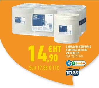 Bureau Vallée Tork 6 rouleaux d’essuyage à dévidage central 450 feuilles offre
