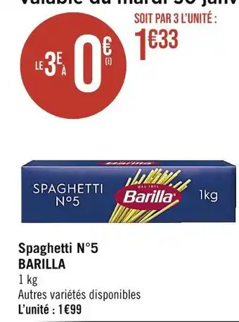Casino Supermarchés BARILLA Spaghetti N°5 offre